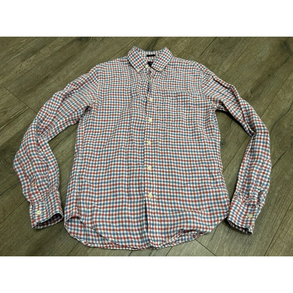 J. Crew Red, Blue & White Check Button-Down Shirt